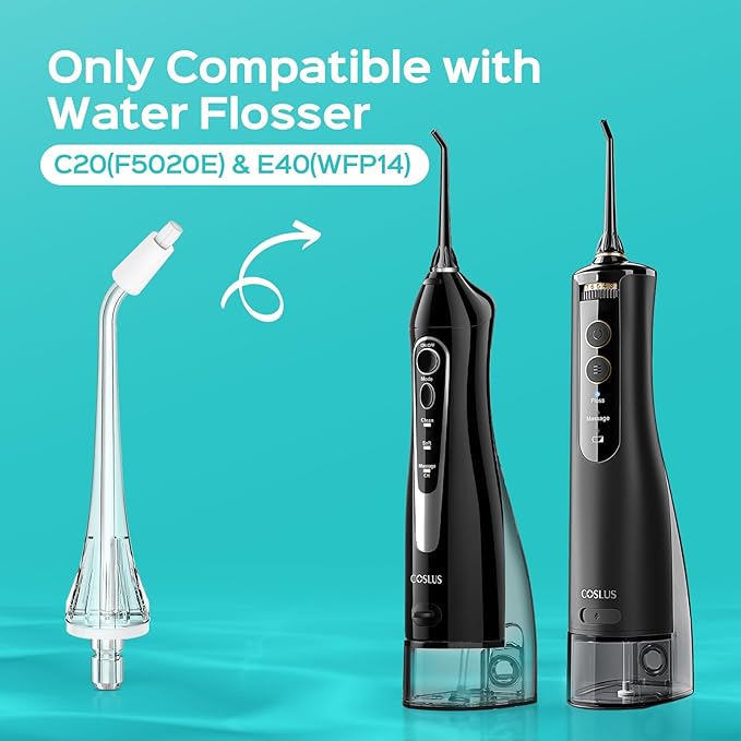 COSLUS Original Water Flosser Replacement Tips: Replacement Heads Compatible with COSLUS, Aquasonic, Nicwell, Oralfree, WELLFINE, Tovendor Water Dental Pick,Flosser Accessory, 4 Orthodontic Tips