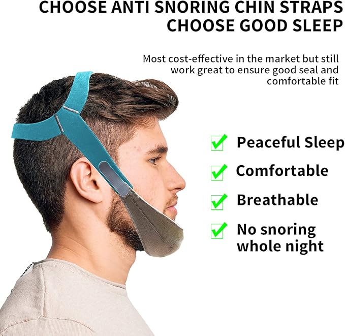Anti Snoring Chin Strap for Men and Women, Comfortable Chin Strap for Cpap Users, Adjustable Stop Snoring Chin Strap Snoring Solution Chin Straps to Keep Mouth Closed While Sleeping (Blue)