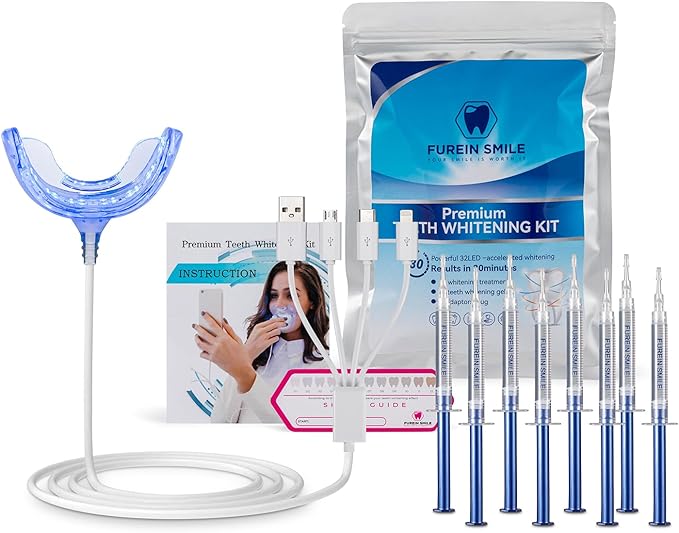 Teeth Whitening Kit with 32xLED Light Professional Complete at Home Smart Phone Whitening System - Best Tooth Whitener Gel Refill - Safely Connected with iPhone/Android/USB for Home Use