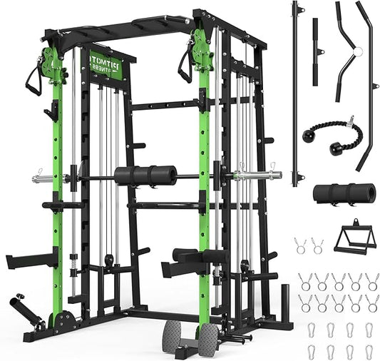 Smith Machine,2200 LBS Squat Rack for Home Gym with Dual Pulley System,Multifunctional Power Rack Cage for Strength Training with More Attachments