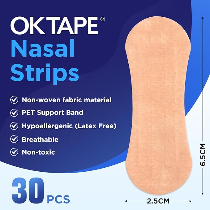 OK TAPE Nose Strips for Breathing and Snoring, 30Pcs Beige, Nasal Strips for Snoring and Running, Performance Boost Snoring Solution, Help Relief Nasal Congestion and Reduce Snoring