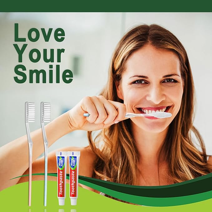 100 pcs Disposable Toothbrushes with Toothpaste, 2 Color Toothbrushes and Toothpaste 10g, Bulk for Homeless, Airbnb, Hotel