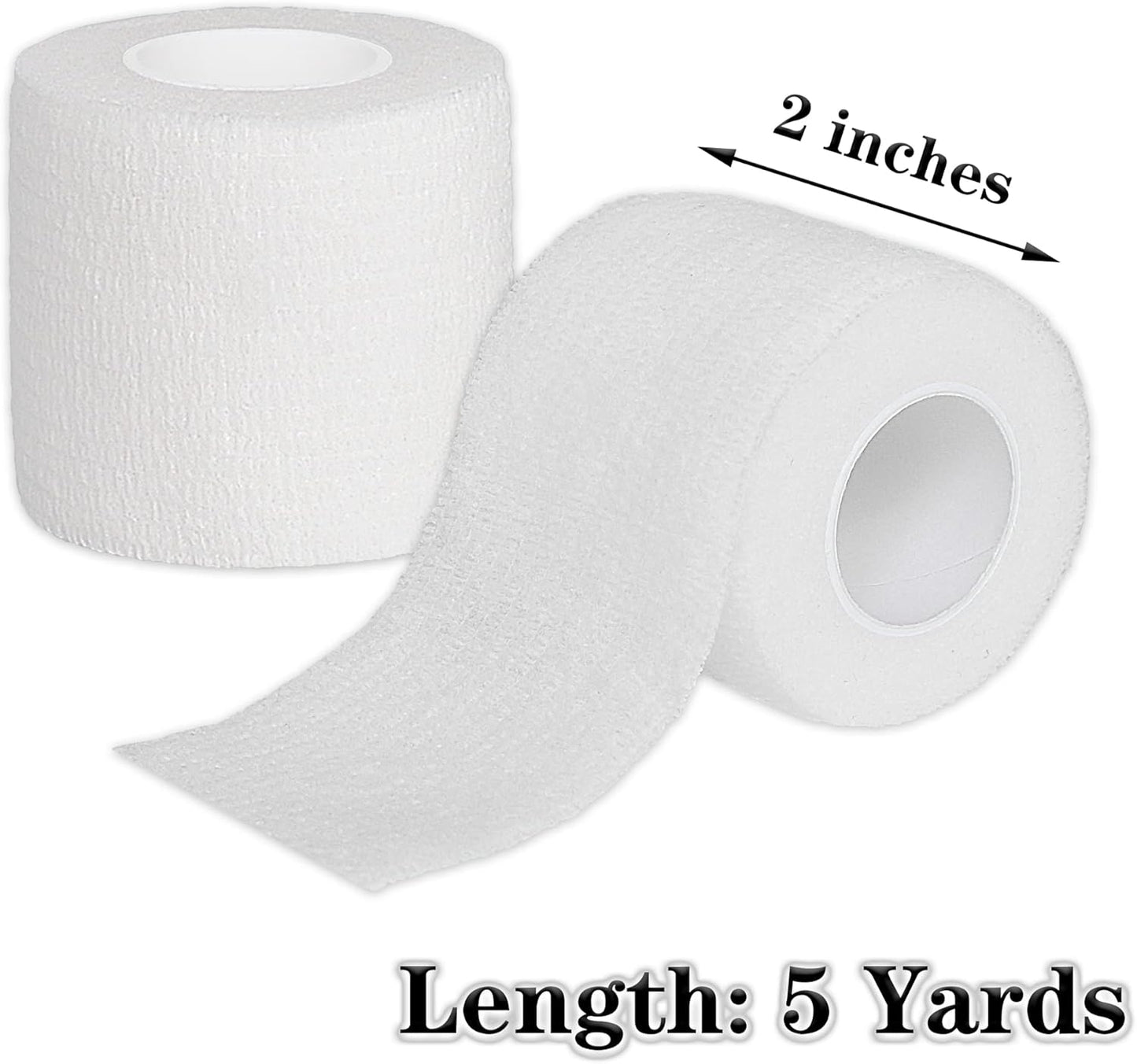 8 Rolls Cohesive Bandage 2” x 5 Yards Self Adherent Bandage Wrap Breathable Vet Tape Elastic Adhesive Bandage for Sports, Wrist, Ankle, Tattoo Wraps(White)