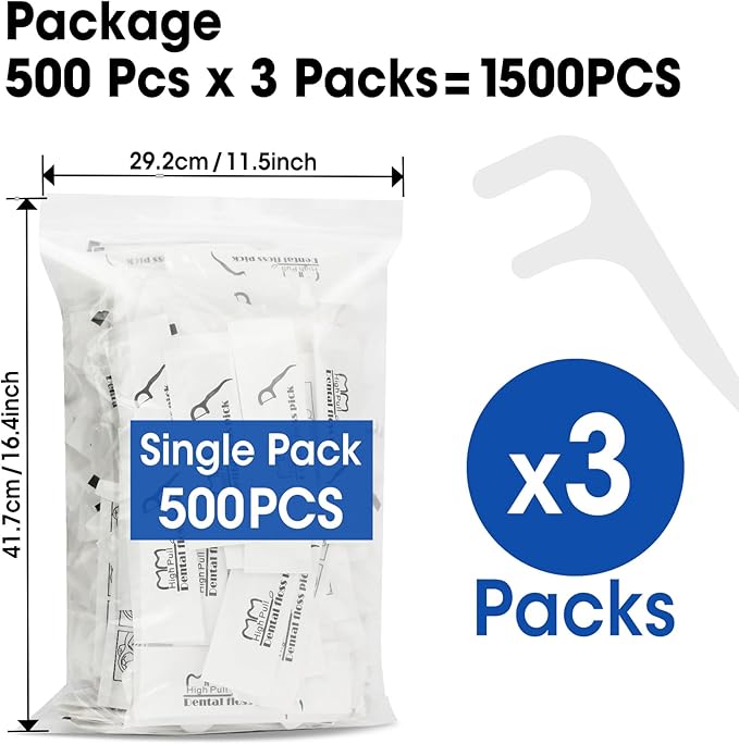 AZEN 1500 Count Dental Floss Bulk, Individually Wrapped Floss Picks, Toothpicks Flossers for Adults, Ideal Travel Flossers for Deep Cleaning