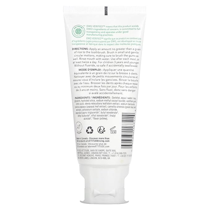 ATTITUDE Baby & Child Fluoride-Free Training Toothpaste, Natural, Vegan & EWG Top Scoring, Strawberry, 2.5 Oz (16721) (Pack of 2)