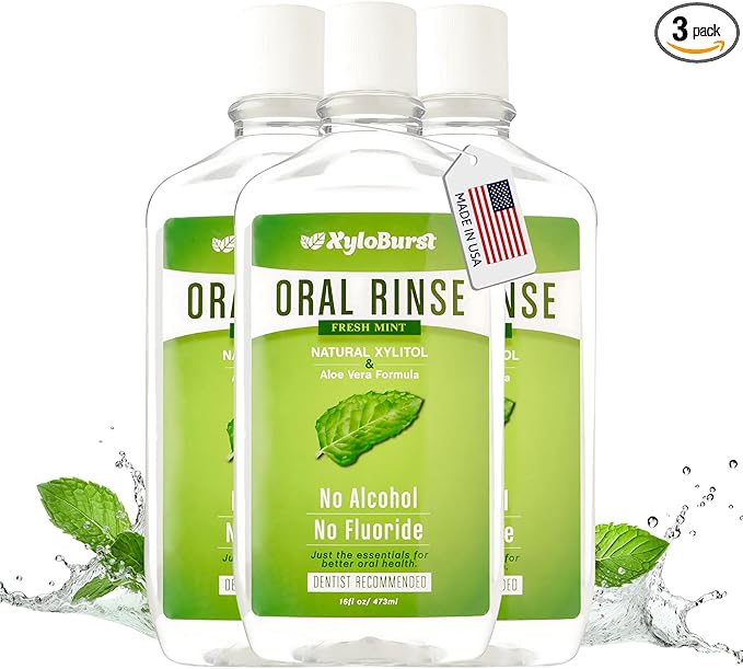 Xyloburst Oral Rinse Natural Mouthwash - Xylitol Mouthwash | Fluoride Free Mouth Wash | Alcohol Free Mouth Wash | Fresh Mint Mouth Rinse | SLS Free | 3-Pack