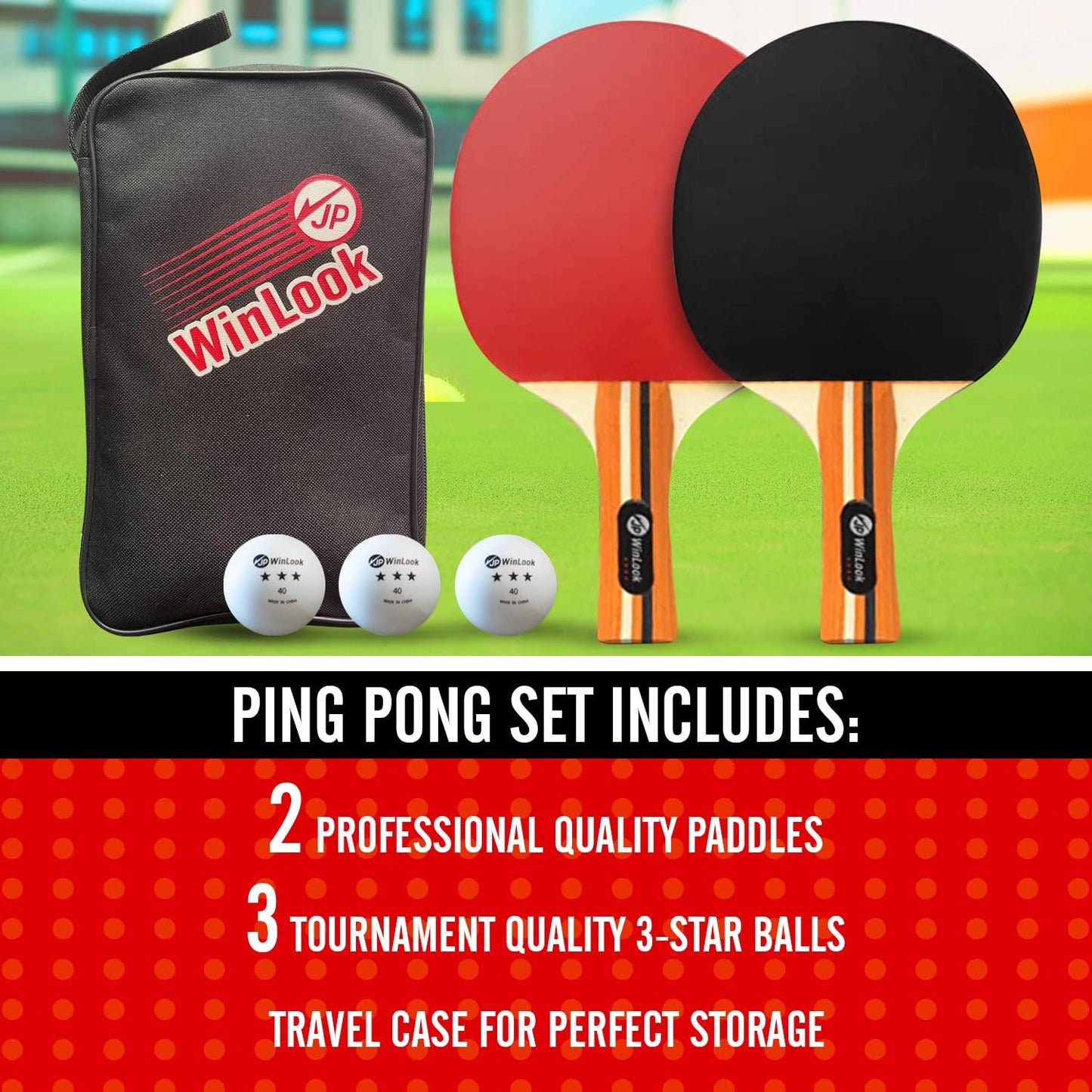 JP WinLook Ping Pong Paddles Sets - Portable Table Tennis Paddle Set with Ping Pong Paddles Professional Case & Ping Pong Balls - Premium Table Tennis Racket Player Set for Indoor & Outdoor Games