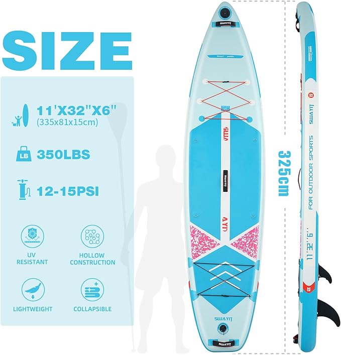 Inflatable Stand Up Paddle Board – Durable SUP for Adults & Youth,33" Wide Blow Up Paddle Board with Paddle, Pump, Backpack,Leash – All Around Stable for All Skill Levels, Carries up to 450 lbs