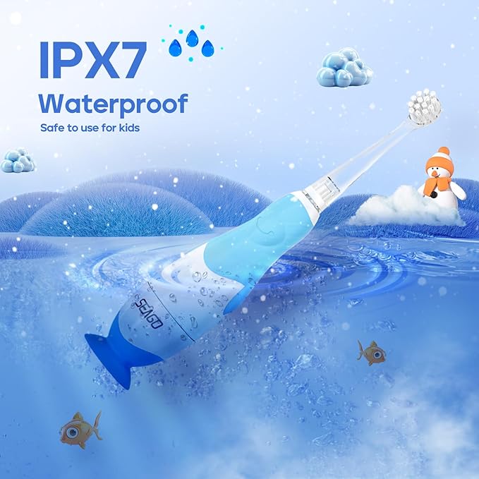 SEAGO Toddler Electric Toothbrushes for Baby Ages 0-3 Years, Baby Toothbrush with Smart Timer and Suction Base, 4 Replacement Brush Heads SG-513 (Blue-C)