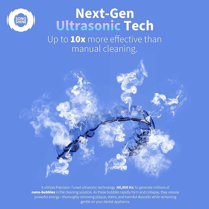 Ultrasonic Retainer Cleaner – Auto-Adjust 39-48kHz Sonic Retainer Cleaner Machine for Aligner, NightGuard, Mouth Guard, Denture & More | Easy & Quiet