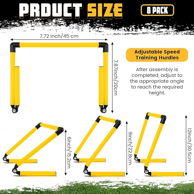 8 Pcs Adjustable Speed Training Hurdles 6" 9" 12" Speed Agility Hurdle Jumping Training Fitness Equipment Plyometric for Athletes Soccer Basketball Track Field