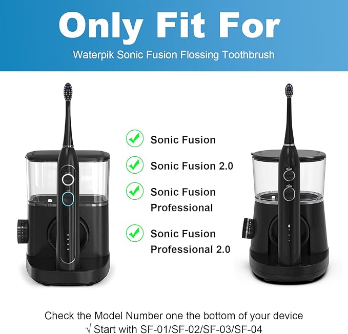 Replacement Brush Heads for WaterPik Sonic-Fusion 2.0 Flossing Toothbrush (SF-03/SF-04) and Sonic-Fusion Flossing Toothbrush (SF-01/SF-02),6 Count Black with Covers