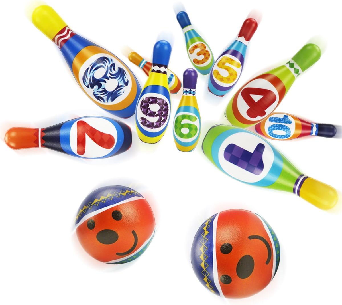 iPlay, iLearn Kids Bowling Toys Set, Toddler Indoor Outdoor Activity Play Game, Soft 10 Foam Pins & Two Balls Playset, Educational, Birthday Party Gift for 18 24 Months, 2 3 Year Old Children Boy Girl
