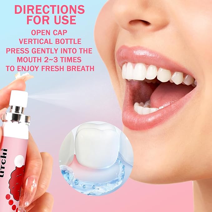 6PCS Fresh Breath Spray,Fruity Flavour Mouth Spray Freshener Spray Set,Peaches,Oranges,Watermelon,Grapes,Lychee,Mint Spray for Mouth,Oral Spray for Adults