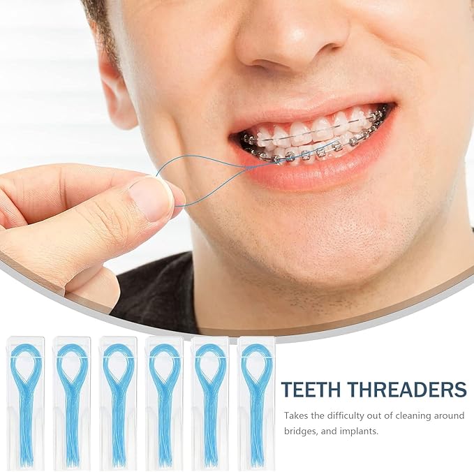 Floss Threaders, Deep Clean Dental Floss Threader for Braces, Bridges, and Implants 210PCS(6Pack),Blue