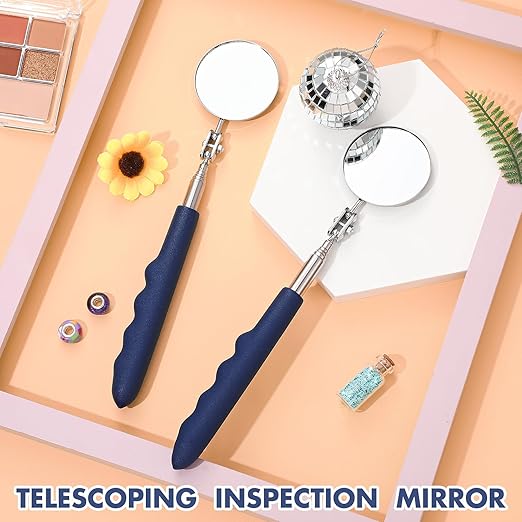 1 Pcs Telescoping Inspection Mirror Mechanics Automotive Tool with Long Handle Extendable Mirror on a Stick for Technicians Mechanics Contractors Checking Observation(Blue,Round)