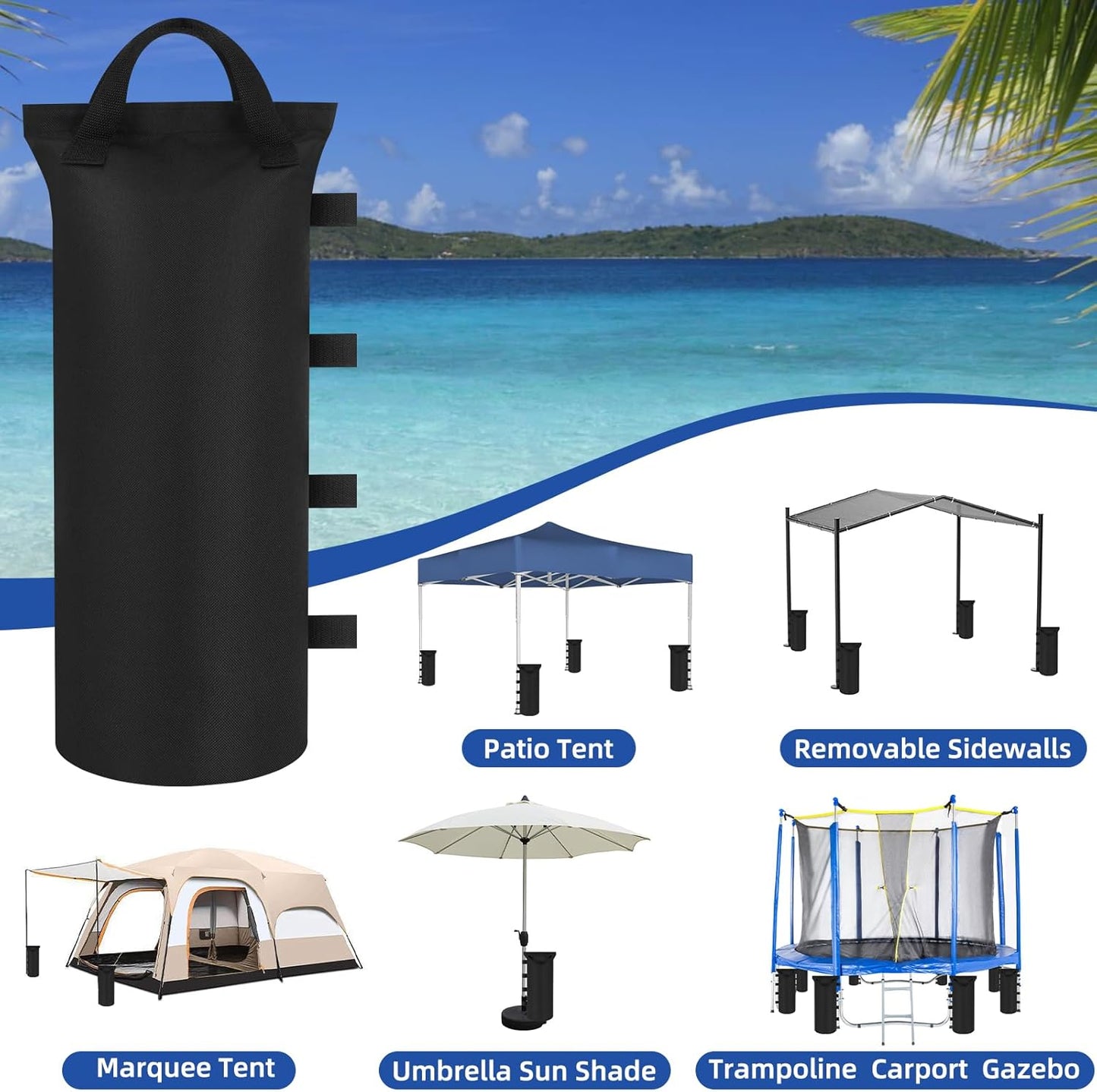 Kaskawise Sand Bags for Canopy Weights Set of 4,120LBS Sand Bags for Canopy Legs,900D Oxford SandBags for Pop up Tent Weights,Outdoor Tent,Patio Umbrella,Gazebo,Sun Selter, Black