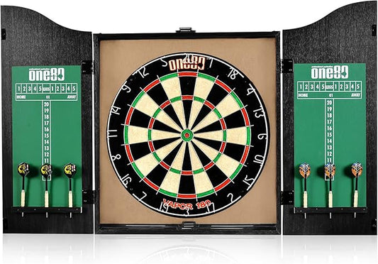All-in-One Dartgame Center with Self-Healing Sisal/Double-Sided Dartboard & Multifunctional Cabinet 6 Steeltip Darts and Mounting Kit Included