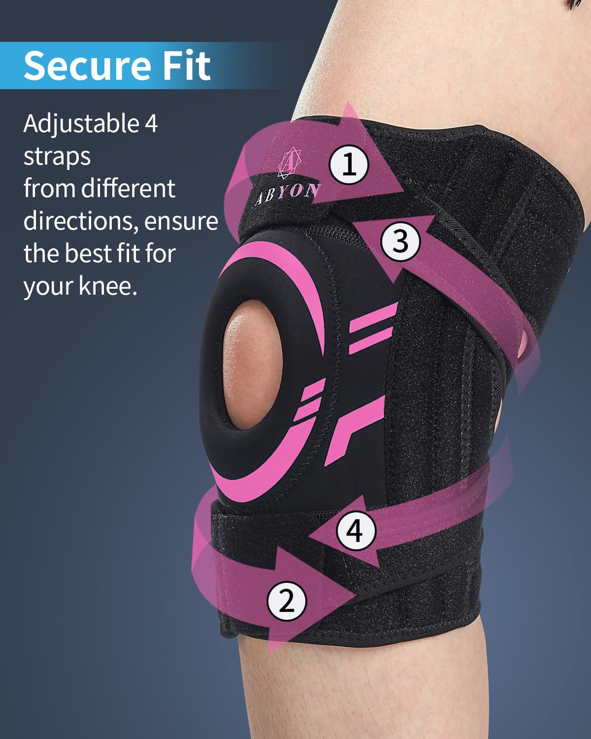 ABYON Knee Brace for Pain Relief, Meniscus Tear, Arthritis, ACL and Joint Support – Open Patella Dual Side Stabilizer Knee Support with Medical-Grade Compression for Men and Women - Please Check How To Size Video