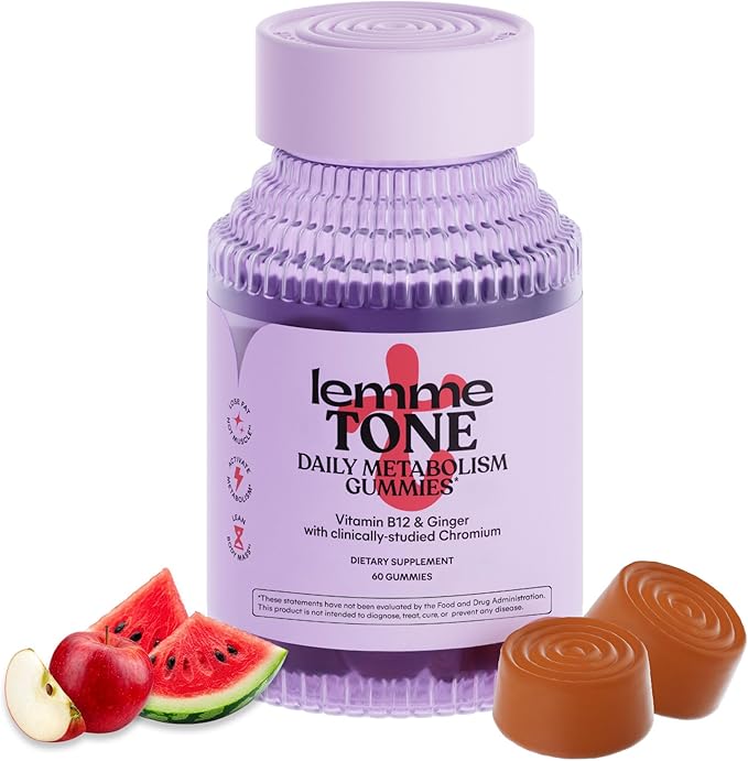 Lemme Tone Metabolism Gummies, Apple Cider Vinegar, Clinically Studied Chromium, B12, Ginger, Promote Lean Body Mass, Watermelon Apple Flavor (30 Day Supply)