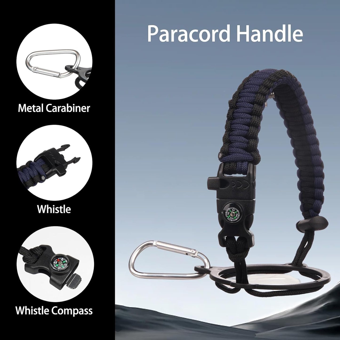 Insulated Water Bottle 64oz,Triple Wall Vacuum Stainless Steel(Dishwasher Safe),Leak Proof & Non-BPA,Flask Jug with Paracord Handle & Straw Spout Lids Sports