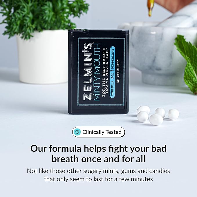 Zelmin's Minty Mouth Breath Freshener - (5 Pack) Long Lasting Bad Breath Treatment for Adults, Instant Freshness Helps with Dry Mouth, Natural Breath Mints for Travel, Alcohol-Free, Keto, Gluten-Free