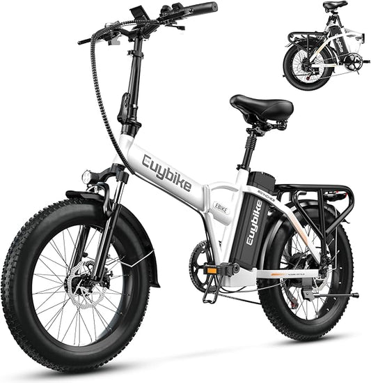 1000W Folding Electric Bike, 48V 20AH Large Removable Battery E Bike, 30+MPH, 80 Miles Max Range, 20" Fat Tire Electric Bike for Adults, Adult Electric Bicycles for Commute Beach Snow