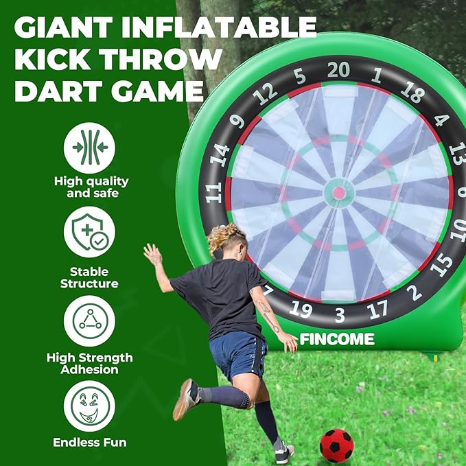 Inflatable 6ft Giant Dartboard, Golf Darts Kick Darts, Soccer & Throw Darts Game with Pump, 2 Kickball, 4 Throw Balls, 20 Golf Balls, Chipping Mat, Giant Dart Board Target Yard Games