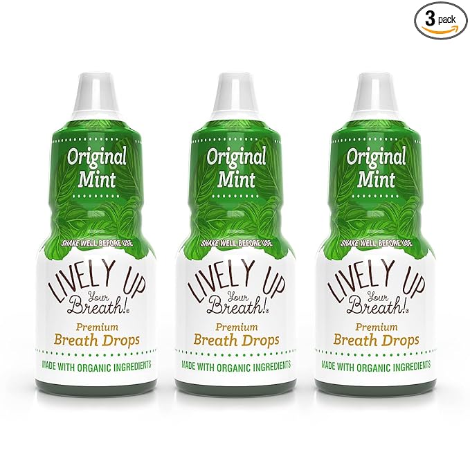 Lively Up Your Breath Premium Breath Freshener Liquid Drops with Organic Ingredients - Original Mint 3 Pack
