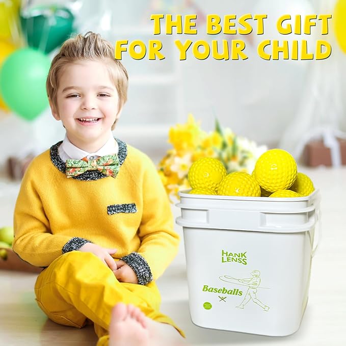 24 Pack Bucket of Dimpled Baseballs for Pitching Machine - Practice Balls for Hitting and Fielding, Rubber Baseballs for Hand-Eye Coordination