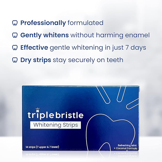 Triple Bristle Teeth Whitening Strips, Sensitive Teeth Friendly, 14 Whitening Strips Per Box, Mint and Coconut Teeth Whitening Strip, Enamel Safe - Without Sensitivity, 2 Pack
