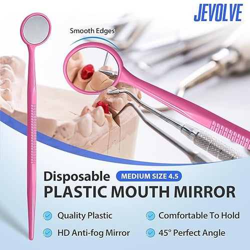 100 PCs Dental Mouth Mirrors by JEVOLVE | Pink Oral Dental Mirror for Crafting, Jewelry Making, Painting, Model Building, and DIY Projects – Clear Reflection, Easy Handling, Multi-Purpose