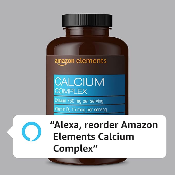 Amazon Elements Calcium Complex with Vitamin D, 250 mg Calcium (3 per Serving), Vegan, 195 Capsules (Packaging May Vary), Supports Strong Bones and Immune Health (Pack of 2)
