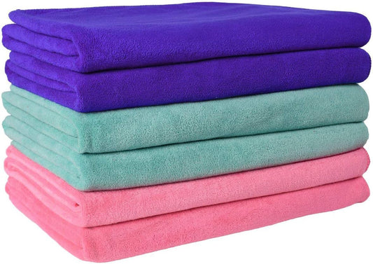 JML Microfiber Towels, Bath Towel Sets (6 Pack, 27" x 55") - Extra Absorbent, Fast Drying, Multipurpose for Bath, Swimming, Fitness, Sports, Yoga, Dark Blue/Green/Pink