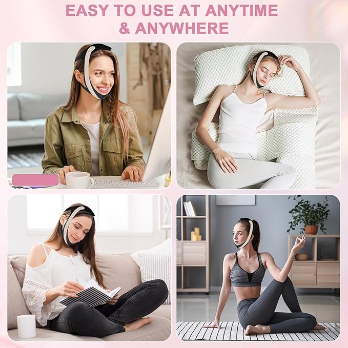 Chin Strap for Sleeping,Anti Snoring Chin Strap for CPAP Users,V-Line Lifting Mask,Adjustable and Breathable Chin Strap-Keep Mouth Closed for Effectively Reduce Snoring (Black-White)