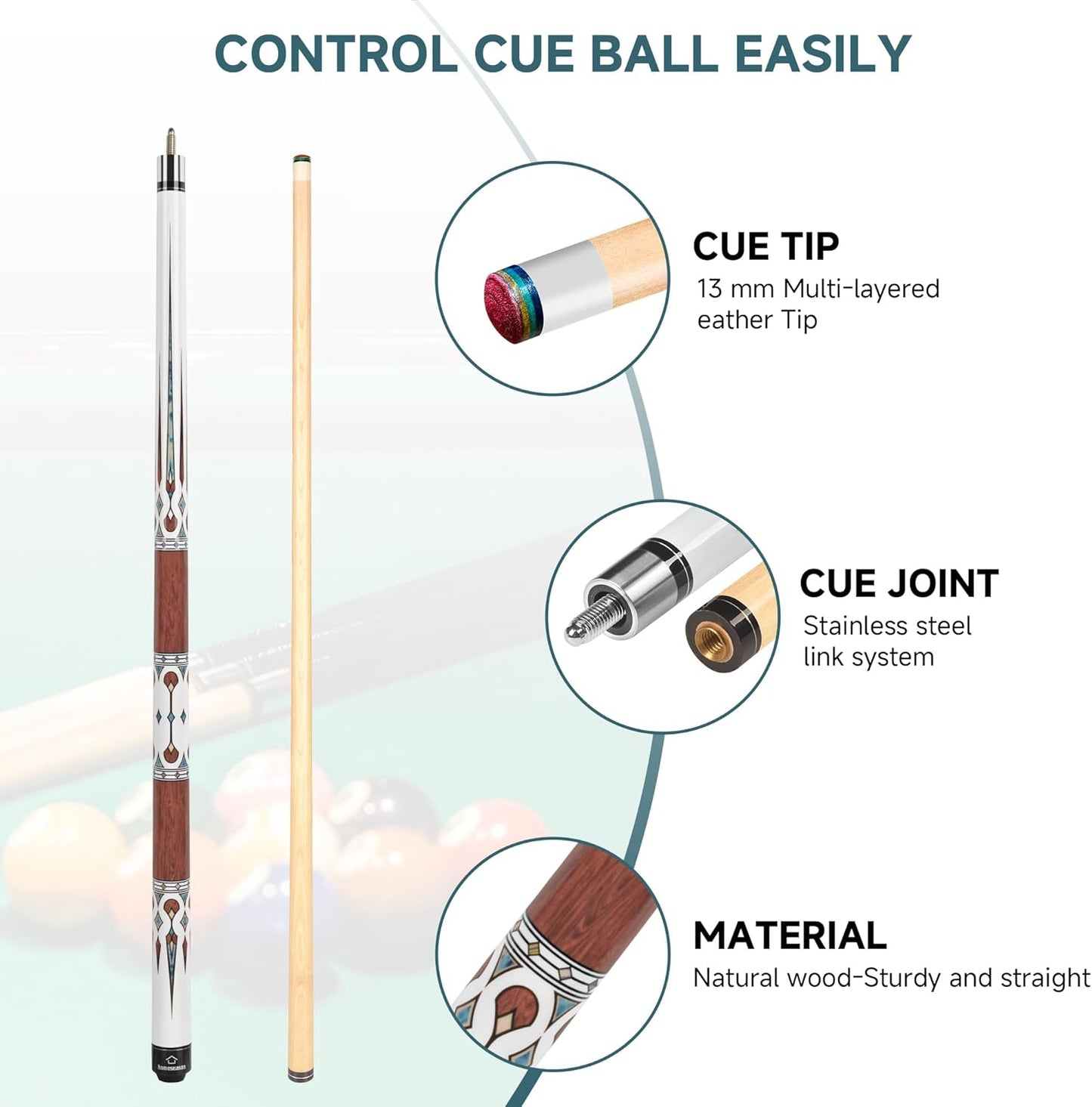 HomeSeason Pool Cue Stick 57" Billiard Cue Sticks Professional Low Deflection Pool Sticks