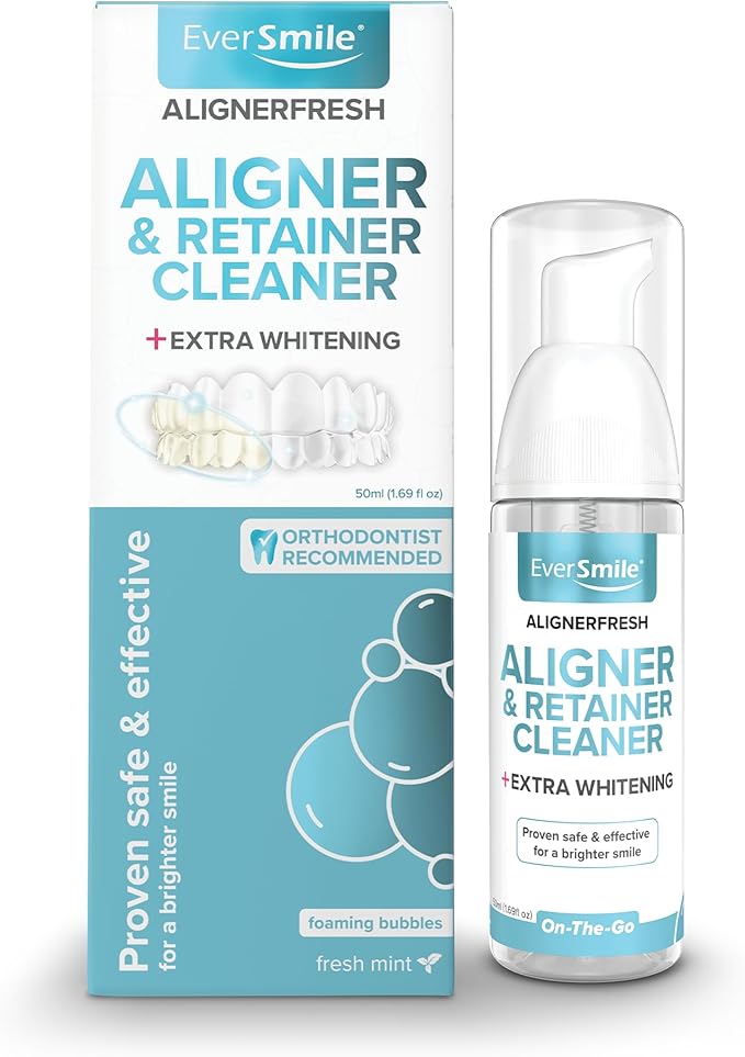 EverSmile AlignerFresh Extra Whitening Foam – Cleaner Compatible with All Clear Aligners and Retainers – Eliminates Bacteria, Whitens Teeth, Fights Bad Breath – 50ml (1 Pack)