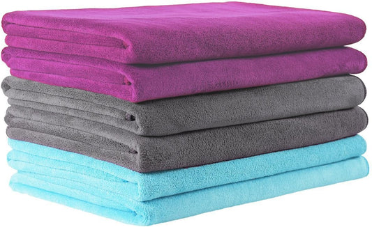 JML Microfiber Towels, Large Bath Towel Set 6 Pack, 27" x 55" - Extra Absorbent, Fast Drying, Multipurpose for Swimming, Fitness, Sport, Yoga, Purple/Grey/Light Blue