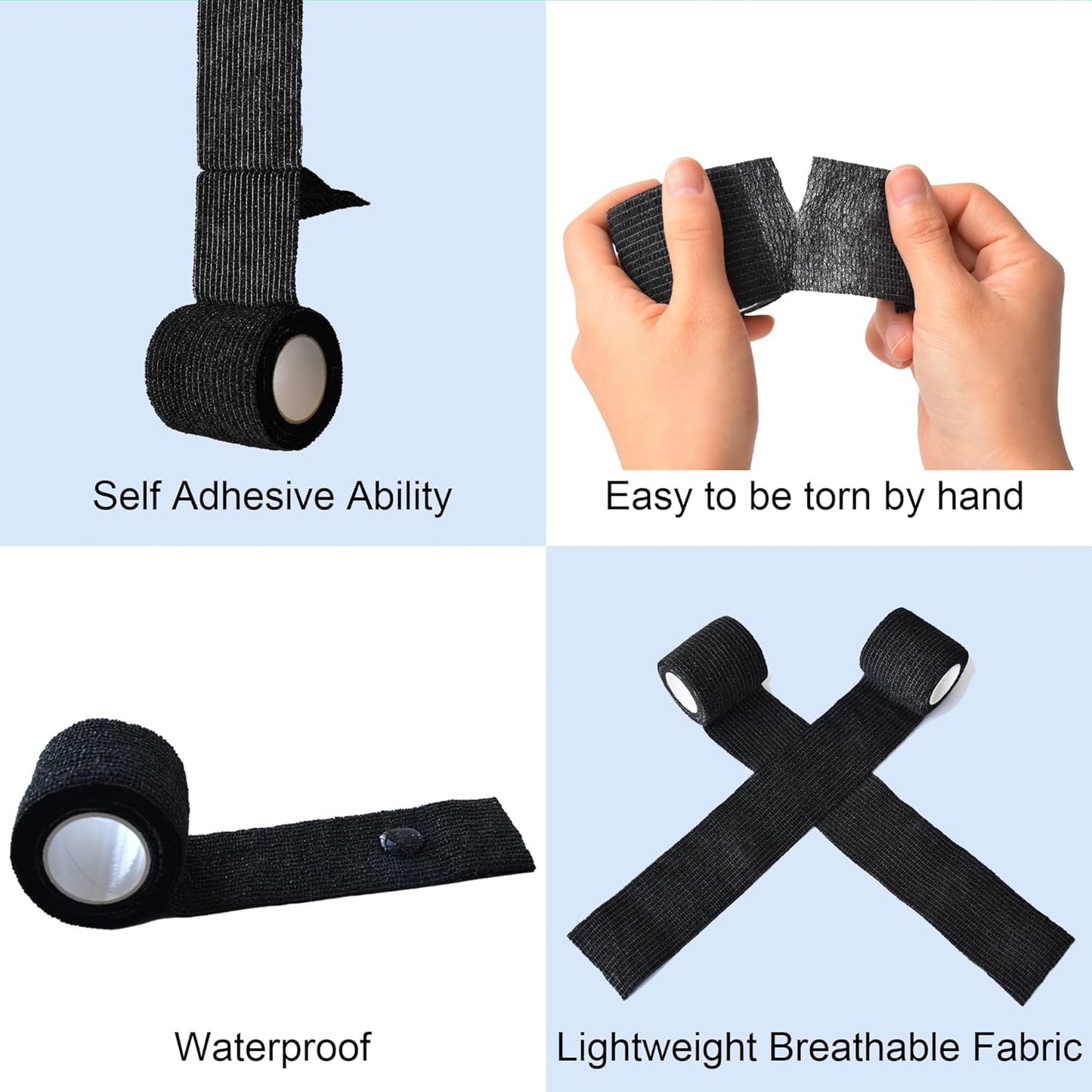 15 Pack Cohesive Wrap 2 Inch x 5 Yards Self Adherent Vet Tape for Pets, Elastic Self Adhesive Bandage Wrap for Sports, Finger, Wrist, Ankle (Black)