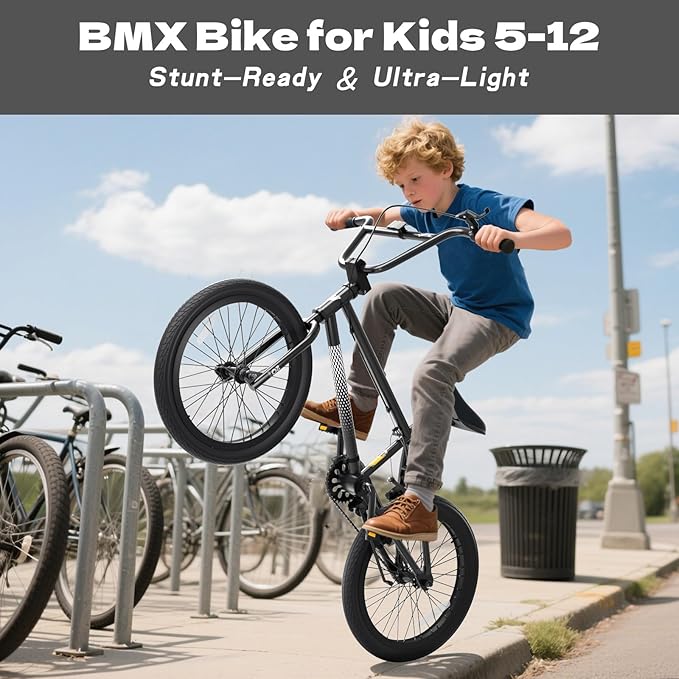 67i Boys BMX Bike 18/20 Inch Ages 8-12 Kids Bicycle with Front Rear U Brake Adjustable Seat Iron Fork 2.09" Wide Tires