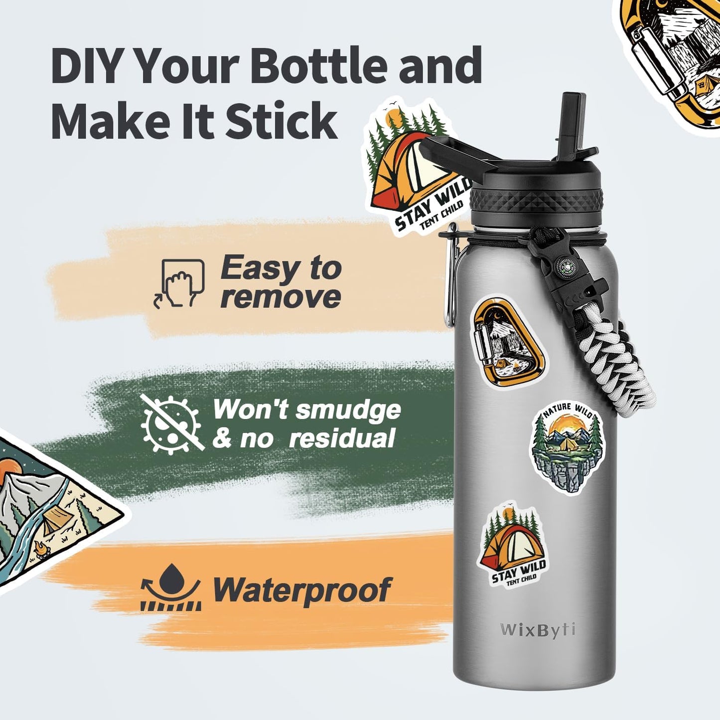 40 oz Insulated Water Bottle with Straw (Cold for 48 Hrs), Stainless Steel Triple Wall Vacuum Sports Water Jug, Leakproof Hydro Cup Flask with Paracord Handle & Straw Spout Lids & DIY Stickers