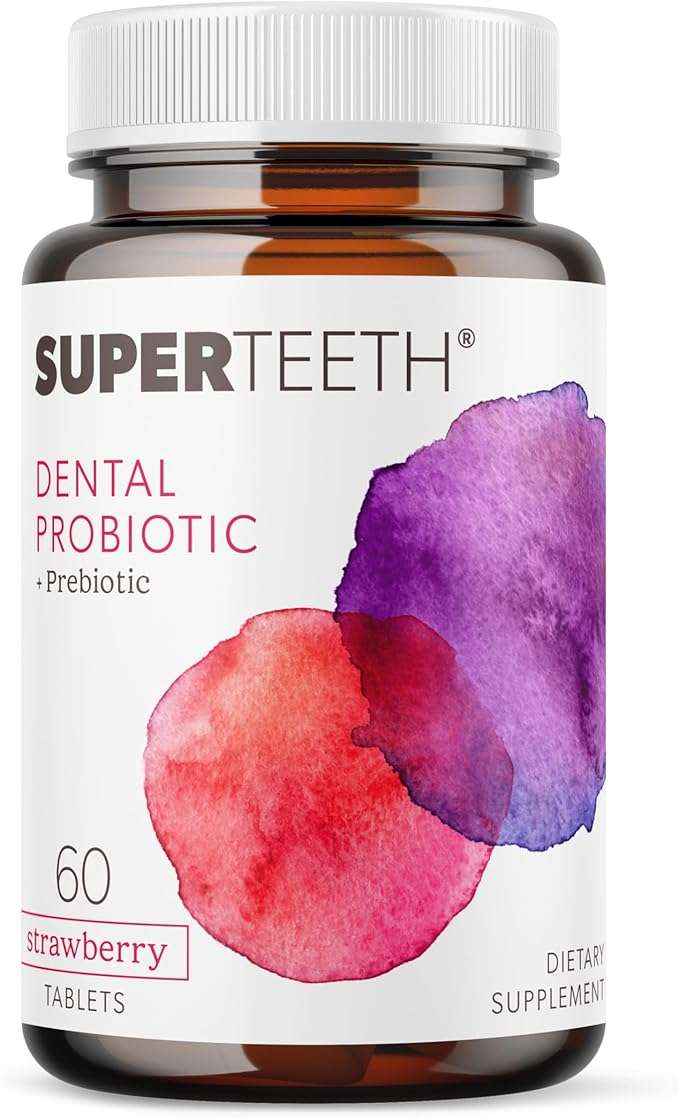 SuperTeeth Chewable Dental Probiotic for Kids & Adults | Supports Healthy Teeth & Gums | Oral Health | Fights Bad Breath | BLIS M18 | 60 Strawberry Flavored Tablets | Fluoride & Sugar Free | Vegan
