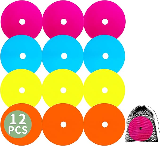 LEZER 6 Inch 8 Inch Flat Cones, Spot Markers, Soccer Cones, Field Court Markers, Sit Spots, Flat Discs, Soccer Training Equipment, Agility Practice, Football, Made in Taiwan