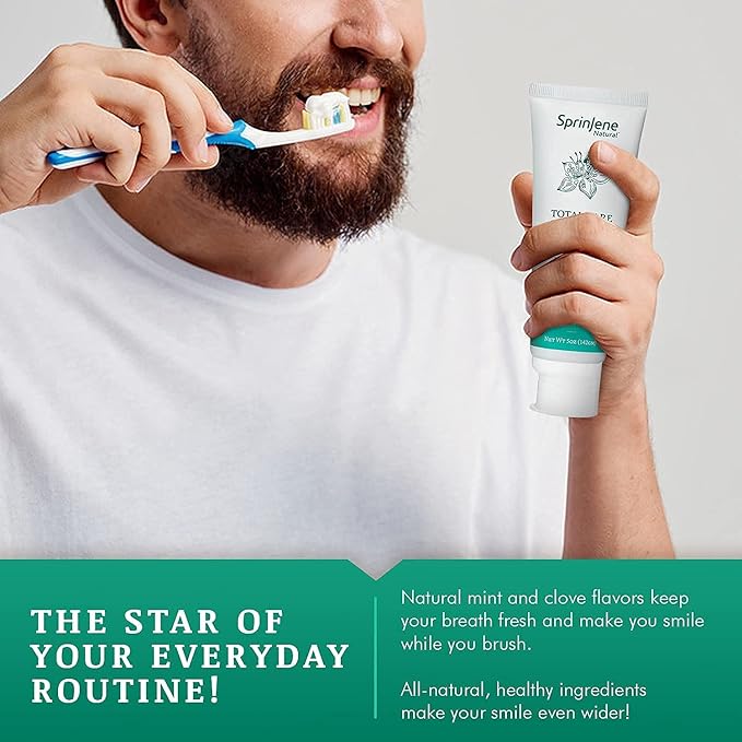 SprinJene Natural Total Care Fluoride Free Toothpaste – Patented Formula with Black Seed Oil & Zinc – Dry Mouth Toothpaste for Fresh Breath & Strong Teeth – Made in The USA (1 Pack)