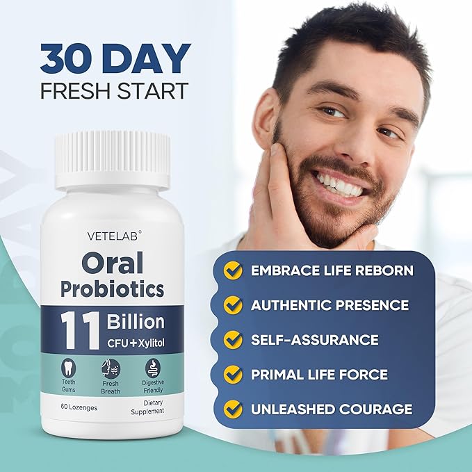 Oral Probiotics for Mouth Bad Breath - 11 Billion CFU Chewable Probiotics for Teeth & Gums, Dry Mouth, Gum Restore, Fresh Breath, Chronic Halitosis & Gut Health, 60 Lozenges