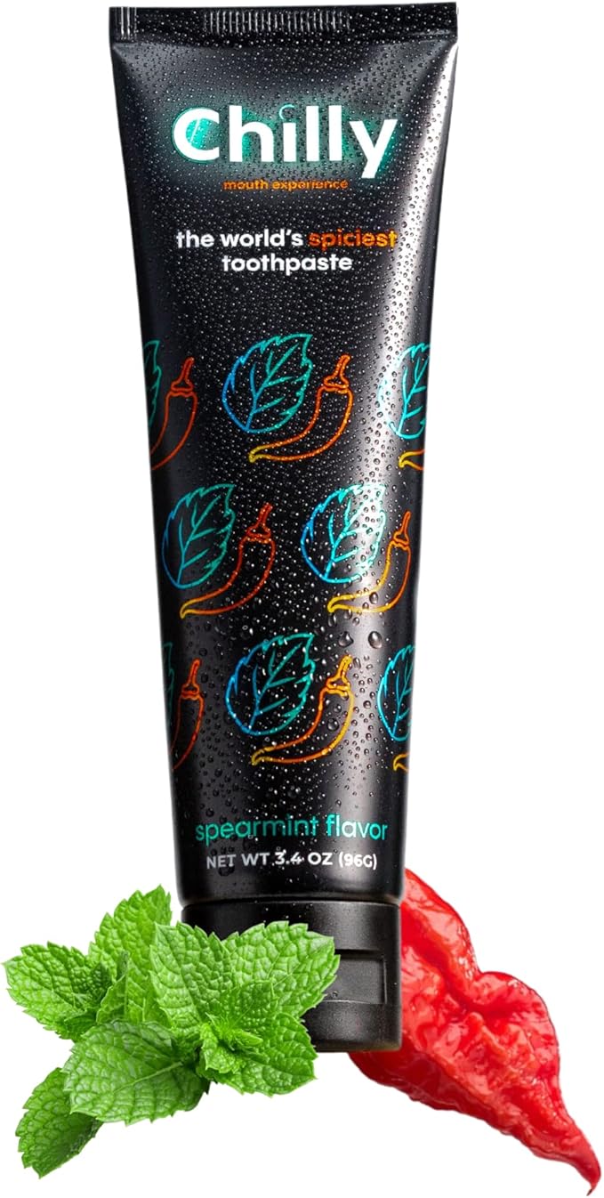 Chilly Natural Spicy Whitening Toothpaste with Intense Spearmint Flavor and Ghost Pepper Flakes – SLS & Fluoride Free Toothpaste, Whitening Formula for Fresh, Healthy Smile (Pack of 1)