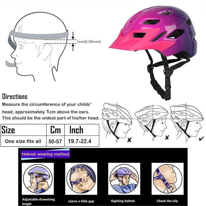 Kids Bike Helmet,Bavilk Kids Boys Girls Bike Helmets with LED Light Detachable Visor Children Youth Teen Multi-Sport for Skating Cycling Scooter Skateboard Adjustable & Lightweight 19.7"-22.4"