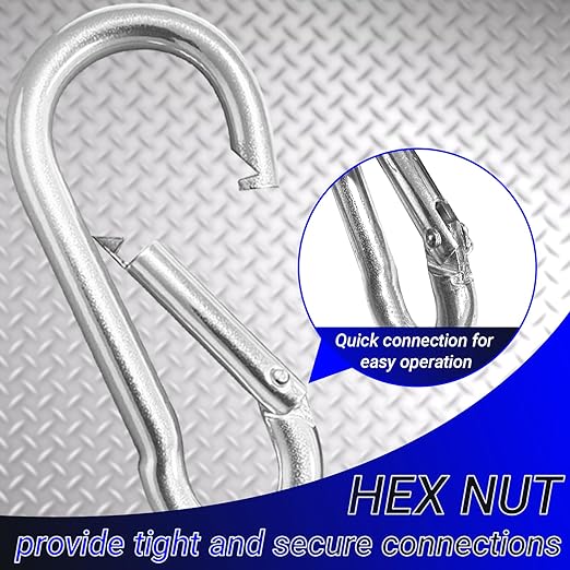 100Pcs 2.36" Sliver Carabiners Clip, M6 Galvanized Steel Small Spring Snap Hook, Keychain Clip, Quick Link Key Chain for Hammock Swing Set Outdoor Travel, Camping, Fishing, Hiking