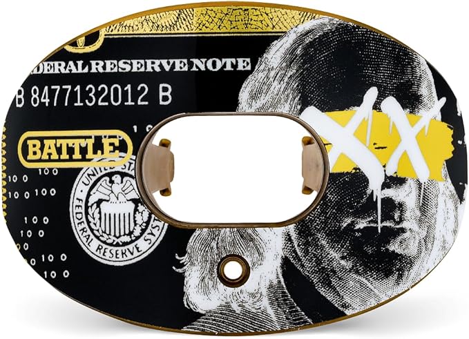 Battle Sports Oxygen Football Mouthguard - Football Mouth Guard with Strap, Superior Airflow & Better Performance, Maximum Breathability, Works with Braces (Benjamin XX)