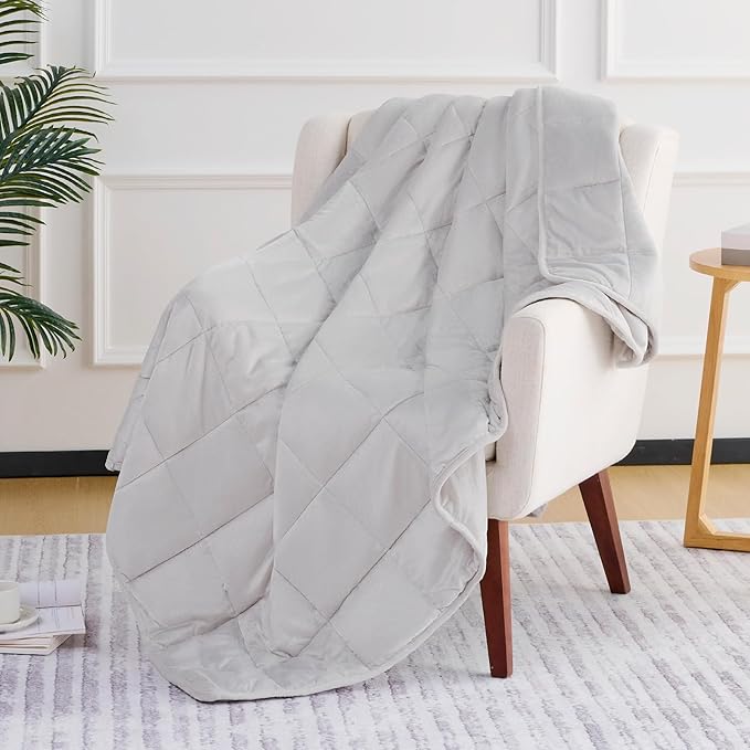 L'AGRATY Weighted Blanket - 60"x80", 15lbs Soft Breathable Heavy Blanket with Minky Material and Glass Beads for Adults, All-Season